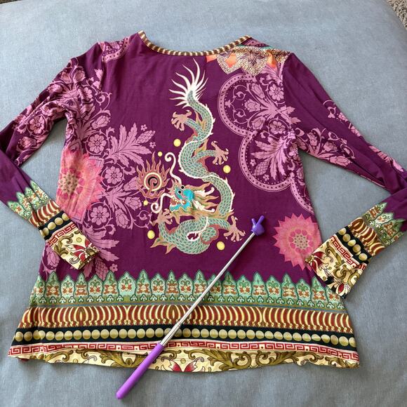 Johnny Was Dragon Floral Boho Top Purple Multicolor Print Size XS (FLAW) Asian - Picture 2 of 6